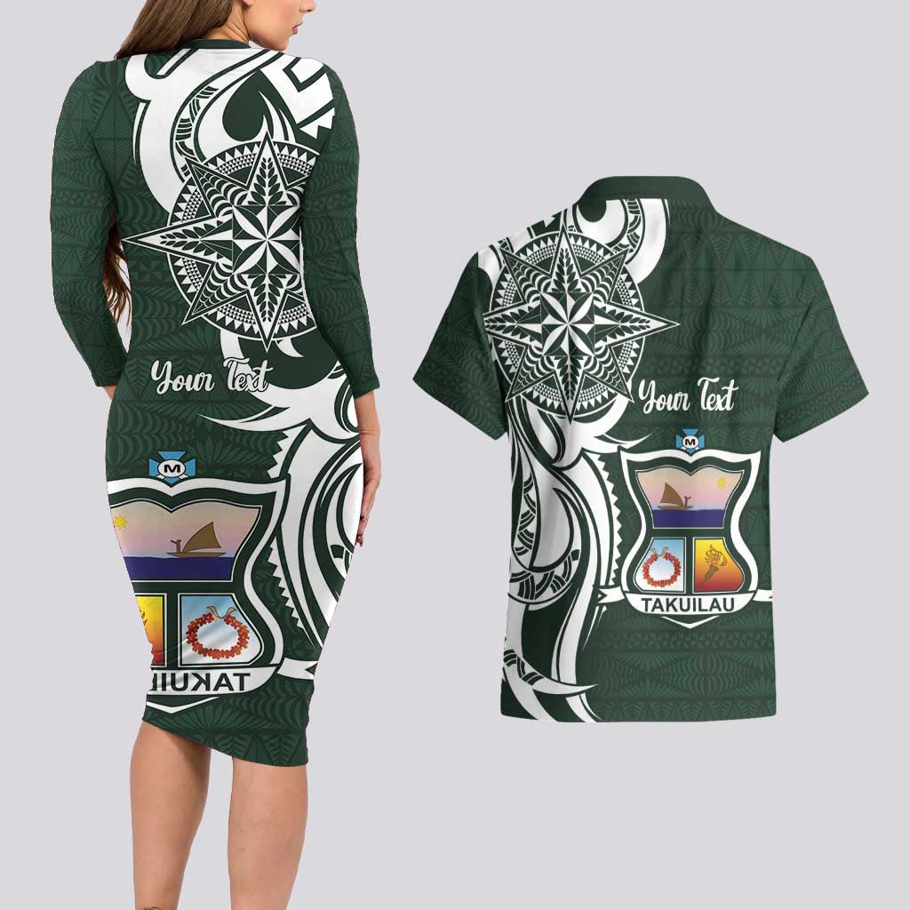 Personalised Tonga Takuilau College Couples Matching Long Sleeve Bodycon Dress and Hawaiian Shirt Est 1975 Tongan Ngatu Pattern LT14 - Polynesian Pride