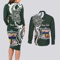 Personalised Tonga Takuilau College Couples Matching Long Sleeve Bodycon Dress and Long Sleeve Button Shirt Est 1975 Tongan Ngatu Pattern LT14 - Polynesian Pride