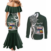 Personalised Tonga Takuilau College Couples Matching Mermaid Dress and Long Sleeve Button Shirt Est 1975 Tongan Ngatu Pattern LT14 - Polynesian Pride