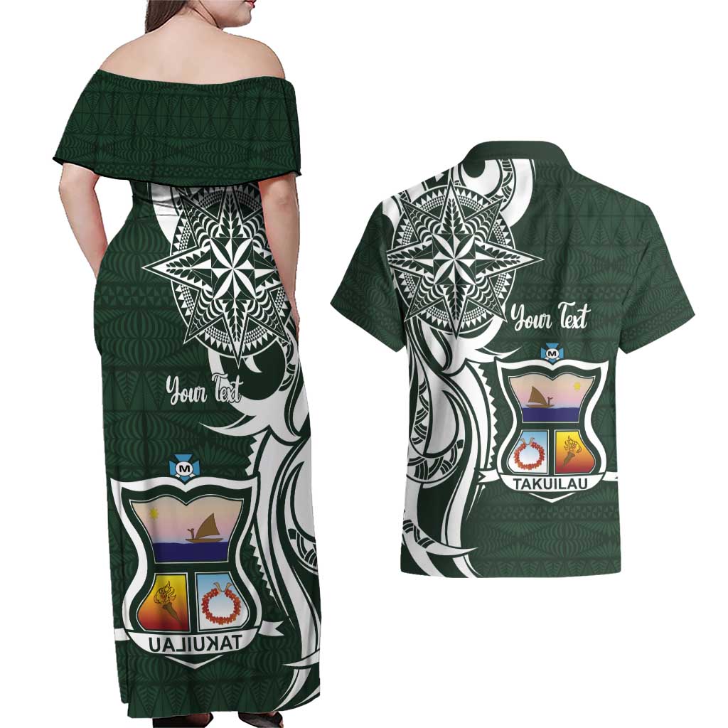 Personalised Tonga Takuilau College Couples Matching Off Shoulder Maxi Dress and Hawaiian Shirt Est 1975 Tongan Ngatu Pattern LT14 - Polynesian Pride