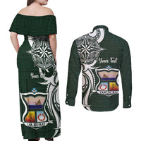 Personalised Tonga Takuilau College Couples Matching Off Shoulder Maxi Dress and Long Sleeve Button Shirt Est 1975 Tongan Ngatu Pattern LT14 - Polynesian Pride