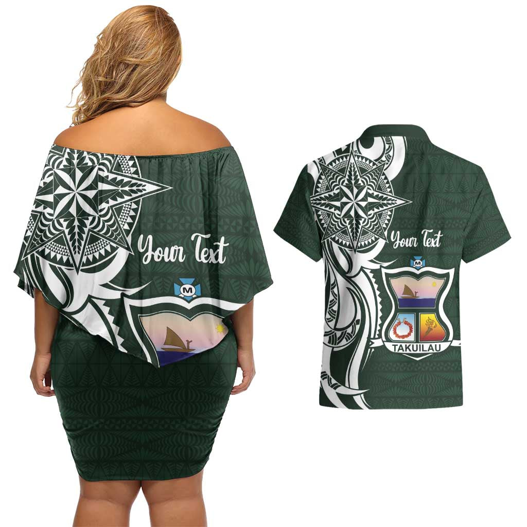 Personalised Tonga Takuilau College Couples Matching Off Shoulder Short Dress and Hawaiian Shirt Est 1975 Tongan Ngatu Pattern LT14 - Polynesian Pride