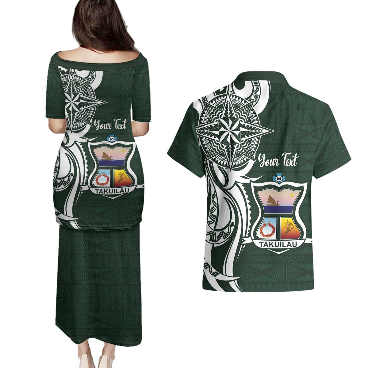 Personalised Tonga Takuilau College Couples Matching Puletasi and Hawaiian Shirt Est 1975 Tongan Ngatu Pattern LT14 - Polynesian Pride