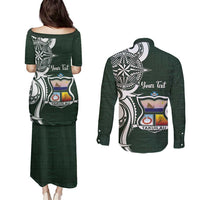 Personalised Tonga Takuilau College Couples Matching Puletasi and Long Sleeve Button Shirt Est 1975 Tongan Ngatu Pattern LT14 - Polynesian Pride
