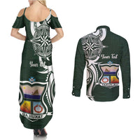 Personalised Tonga Takuilau College Couples Matching Summer Maxi Dress and Long Sleeve Button Shirt Est 1975 Tongan Ngatu Pattern LT14 - Polynesian Pride