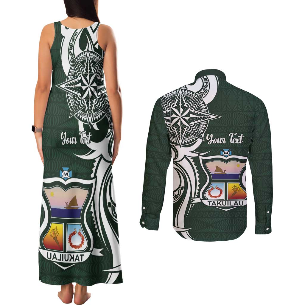 Personalised Tonga Takuilau College Couples Matching Tank Maxi Dress and Long Sleeve Button Shirt Est 1975 Tongan Ngatu Pattern LT14 - Polynesian Pride
