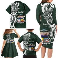 Personalised Tonga Takuilau College Family Matching Long Sleeve Bodycon Dress and Hawaiian Shirt Est 1975 Tongan Ngatu Pattern LT14 - Polynesian Pride