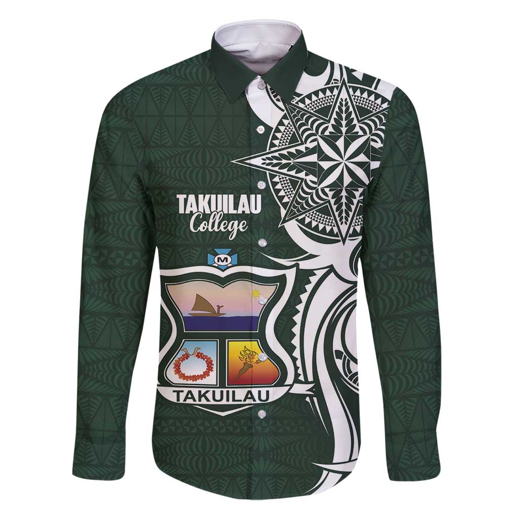 Personalised Tonga Takuilau College Family Matching Mermaid Dress and Hawaiian Shirt Est 1975 Tongan Ngatu Pattern LT14 Dad's Shirt - Long Sleeve Green - Polynesian Pride