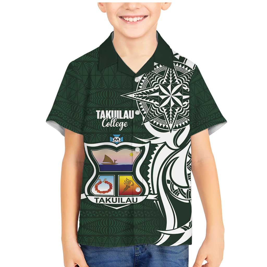 Personalised Tonga Takuilau College Family Matching Mermaid Dress and Hawaiian Shirt Est 1975 Tongan Ngatu Pattern LT14 Son's Shirt Green - Polynesian Pride