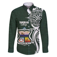 Personalised Tonga Takuilau College Family Matching Off The Shoulder Long Sleeve Dress and Hawaiian Shirt Est 1975 Tongan Ngatu Pattern LT14 Dad's Shirt - Long Sleeve Green - Polynesian Pride