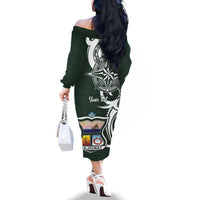Personalised Tonga Takuilau College Family Matching Off The Shoulder Long Sleeve Dress and Hawaiian Shirt Est 1975 Tongan Ngatu Pattern LT14 - Polynesian Pride