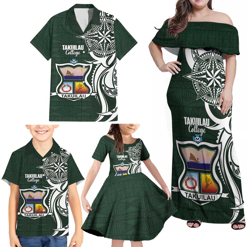 Personalised Tonga Takuilau College Family Matching Off Shoulder Maxi Dress and Hawaiian Shirt Est 1975 Tongan Ngatu Pattern LT14 - Polynesian Pride