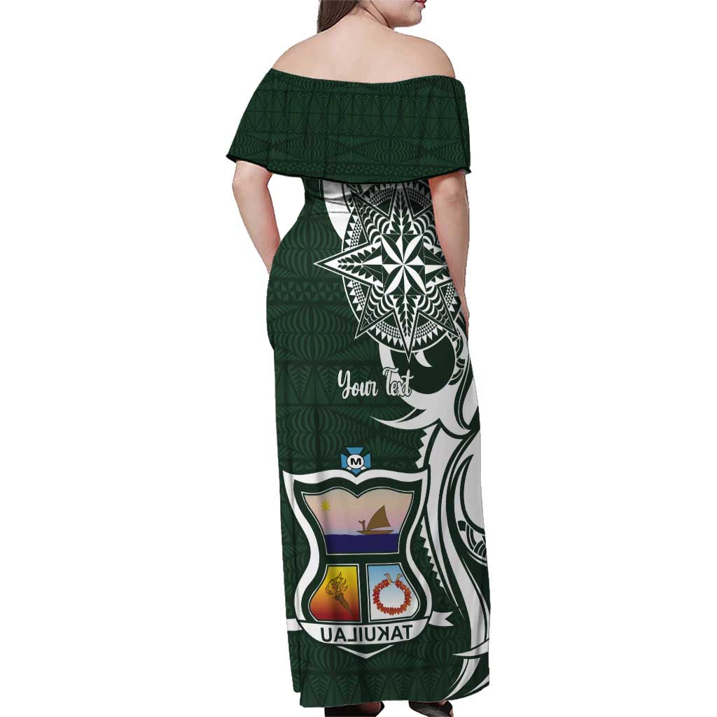 Personalised Tonga Takuilau College Family Matching Off Shoulder Maxi Dress and Hawaiian Shirt Est 1975 Tongan Ngatu Pattern LT14 - Polynesian Pride