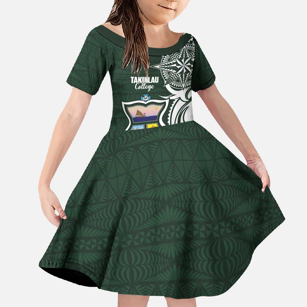 Personalised Tonga Takuilau College Family Matching Tank Maxi Dress and Hawaiian Shirt Est 1975 Tongan Ngatu Pattern LT14 Daughter's Dress Green - Polynesian Pride