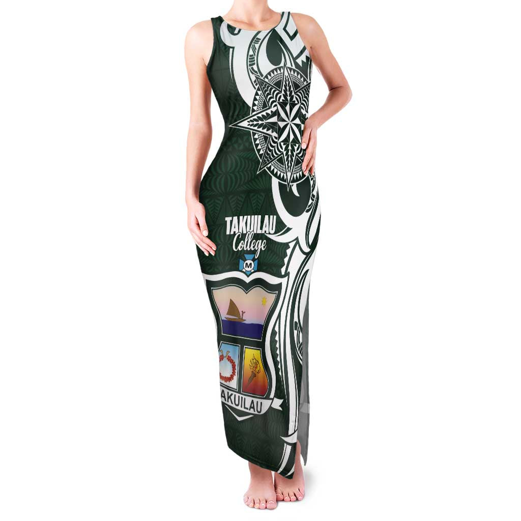 Personalised Tonga Takuilau College Family Matching Tank Maxi Dress and Hawaiian Shirt Est 1975 Tongan Ngatu Pattern LT14 Mom's Dress Green - Polynesian Pride