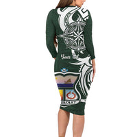 Personalised Tonga Takuilau College Long Sleeve Bodycon Dress Est 1975 Tongan Ngatu Pattern LT14 - Polynesian Pride