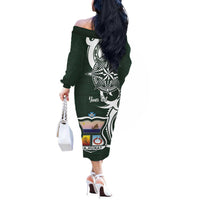 Personalised Tonga Takuilau College Off The Shoulder Long Sleeve Dress Est 1975 Tongan Ngatu Pattern LT14 - Polynesian Pride