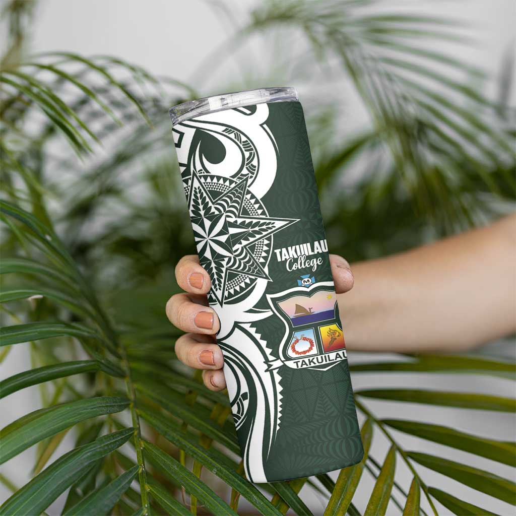 Personalised Tonga Takuilau College Skinny Tumbler Est 1975 Tongan Ngatu Pattern LT14 - Polynesian Pride