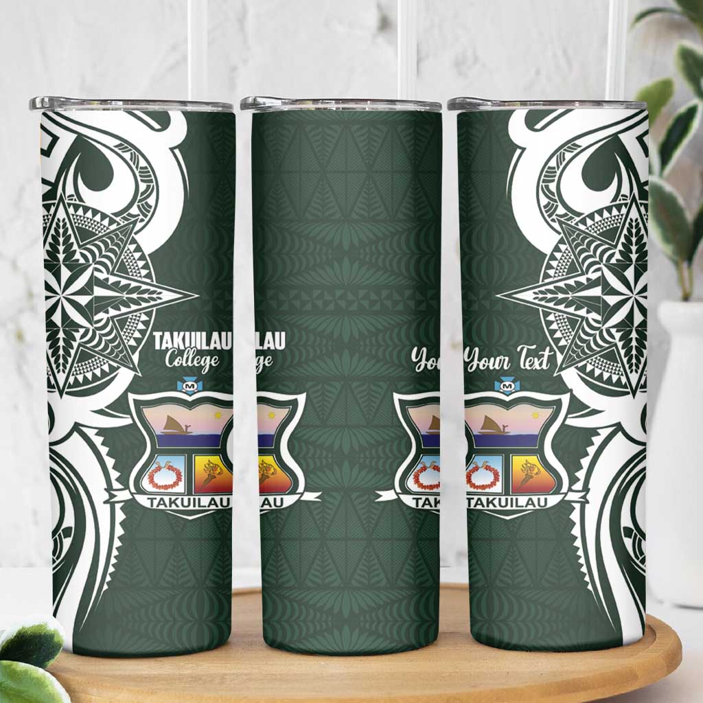 Personalised Tonga Takuilau College Skinny Tumbler Est 1975 Tongan Ngatu Pattern LT14 - Polynesian Pride