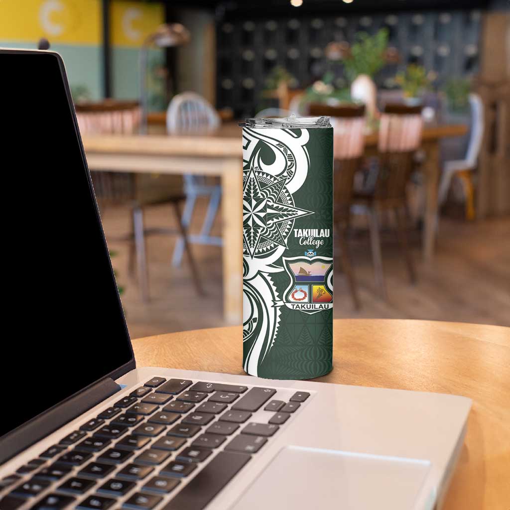 Personalised Tonga Takuilau College Skinny Tumbler Est 1975 Tongan Ngatu Pattern LT14 - Polynesian Pride