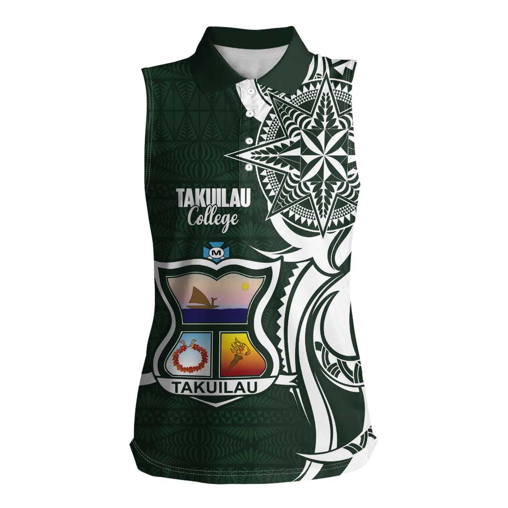 Personalised Tonga Takuilau College Women Sleeveless Polo Shirt Est 1975 Tongan Ngatu Pattern LT14 Female Green - Polynesian Pride