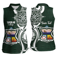 Personalised Tonga Takuilau College Women Sleeveless Polo Shirt Est 1975 Tongan Ngatu Pattern LT14 - Polynesian Pride