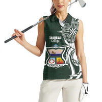 Personalised Tonga Takuilau College Women Sleeveless Polo Shirt Est 1975 Tongan Ngatu Pattern LT14 - Polynesian Pride