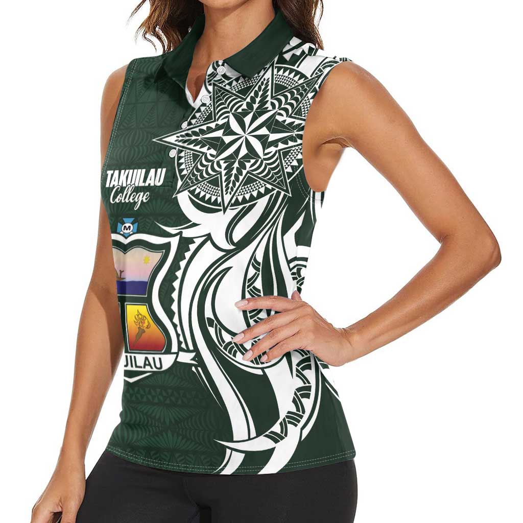 Personalised Tonga Takuilau College Women Sleeveless Polo Shirt Est 1975 Tongan Ngatu Pattern LT14 - Polynesian Pride