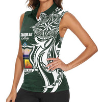 Personalised Tonga Takuilau College Women Sleeveless Polo Shirt Est 1975 Tongan Ngatu Pattern LT14 - Polynesian Pride