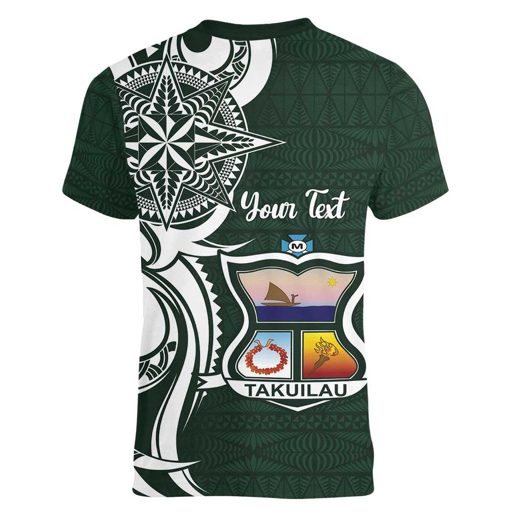 Personalised Tonga Takuilau College Women V-Neck T-Shirt Est 1975 Tongan Ngatu Pattern LT14 - Polynesian Pride
