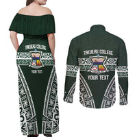 Personalised Tonga Takuilau College Couples Matching Off Shoulder Maxi Dress and Long Sleeve Button Shirt 50th Anniversary Ngatu Kupesi LT14 - Polynesian Pride