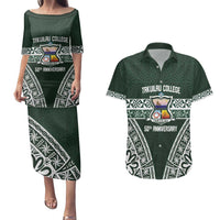 Personalised Tonga Takuilau College Couples Matching Puletasi and Hawaiian Shirt 50th Anniversary Ngatu Kupesi LT14 Green - Polynesian Pride
