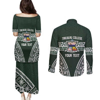 Personalised Tonga Takuilau College Couples Matching Puletasi and Long Sleeve Button Shirt 50th Anniversary Ngatu Kupesi LT14 - Polynesian Pride