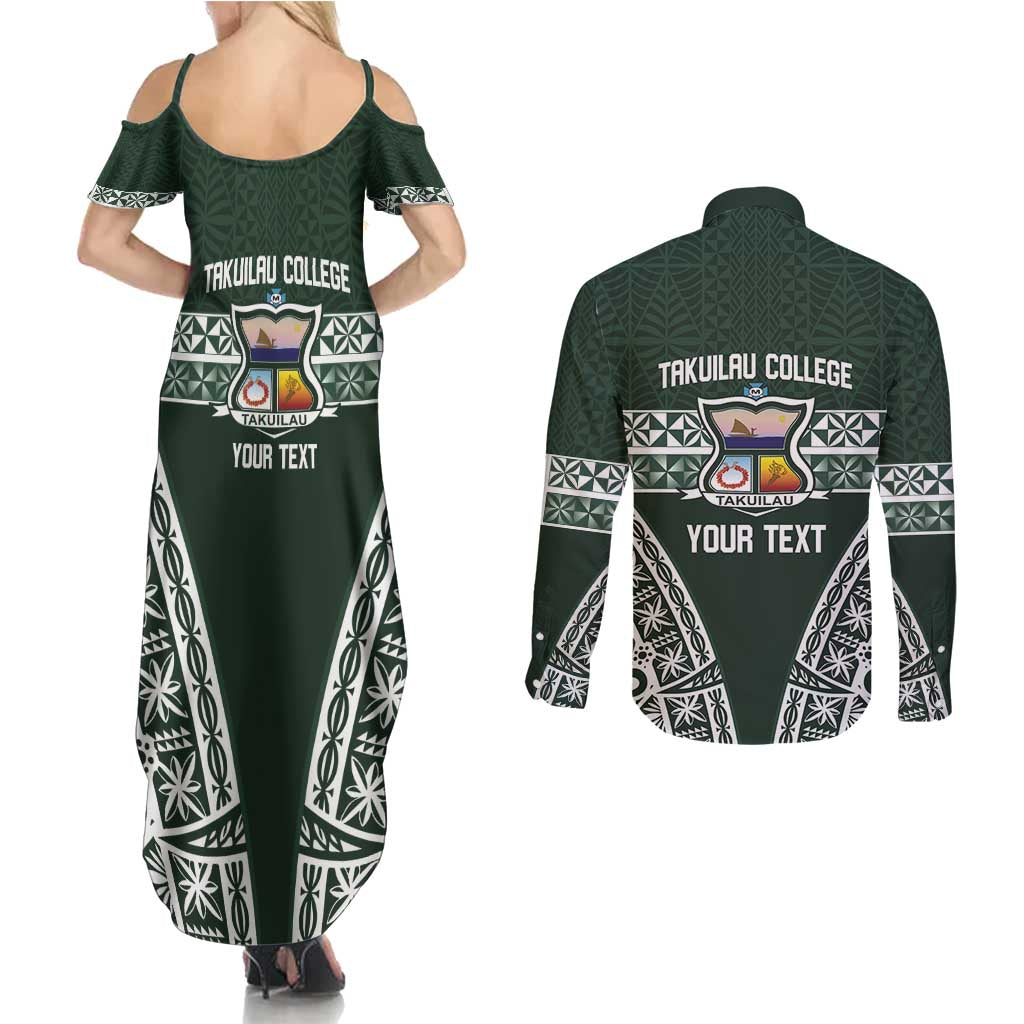 Personalised Tonga Takuilau College Couples Matching Summer Maxi Dress and Long Sleeve Button Shirt 50th Anniversary Ngatu Kupesi LT14 - Polynesian Pride