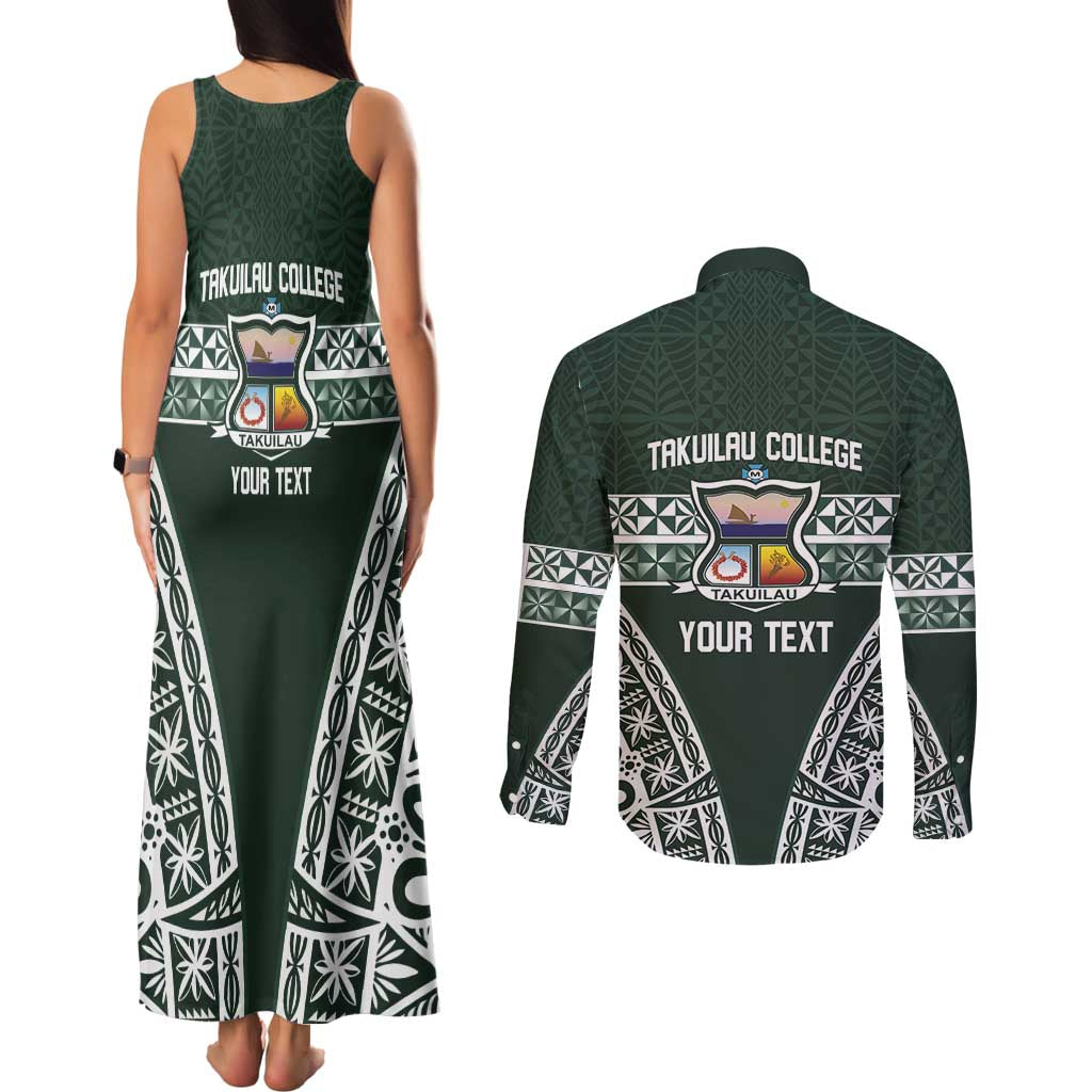 Personalised Tonga Takuilau College Couples Matching Tank Maxi Dress and Long Sleeve Button Shirt 50th Anniversary Ngatu Kupesi LT14 - Polynesian Pride