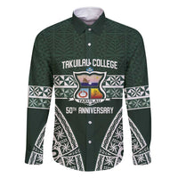 Personalised Tonga Takuilau College Family Matching Long Sleeve Bodycon Dress and Hawaiian Shirt 50th Anniversary Ngatu Kupesi LT14 Dad's Shirt - Long Sleeve Green - Polynesian Pride