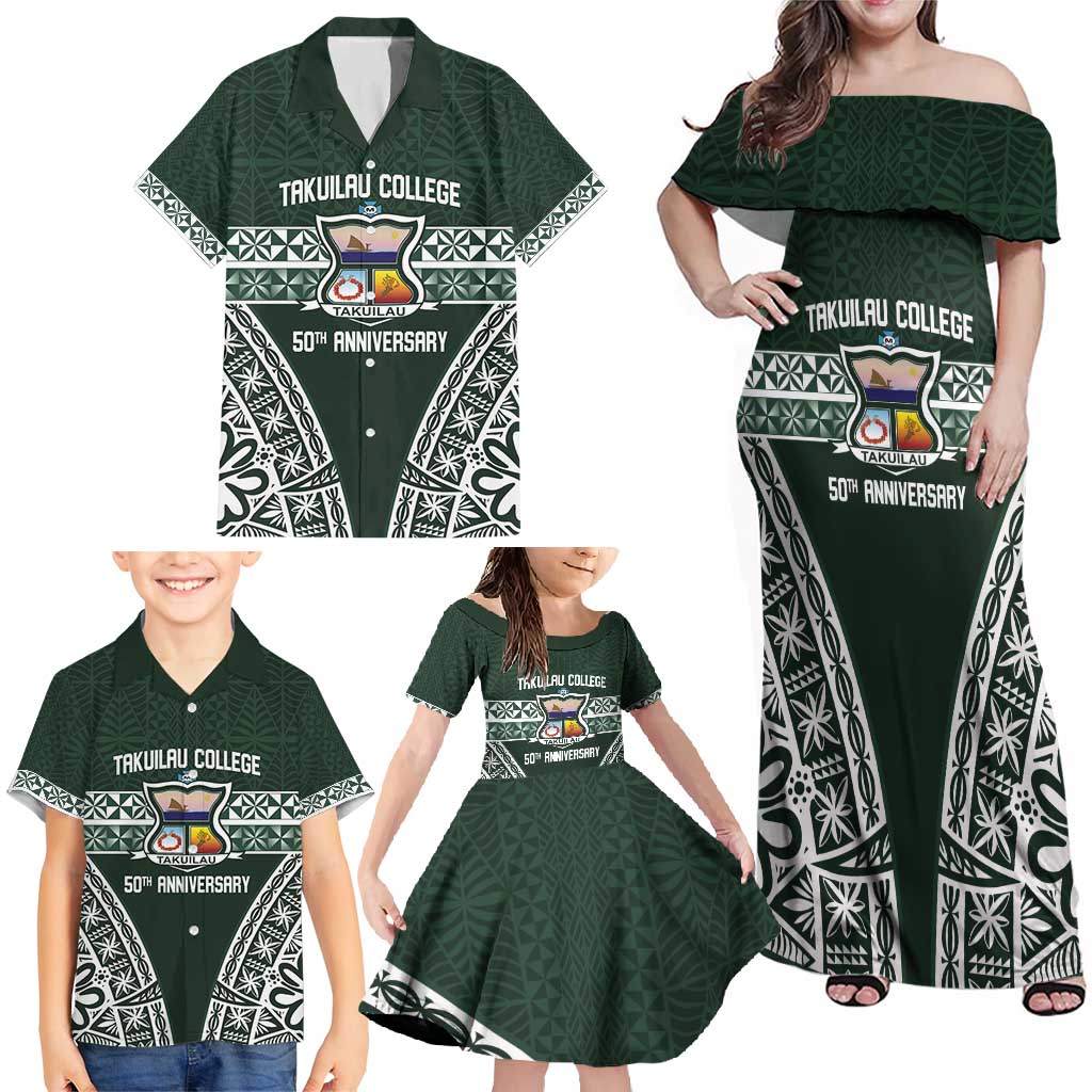 Personalised Tonga Takuilau College Family Matching Off Shoulder Maxi Dress and Hawaiian Shirt 50th Anniversary Ngatu Kupesi LT14 - Polynesian Pride