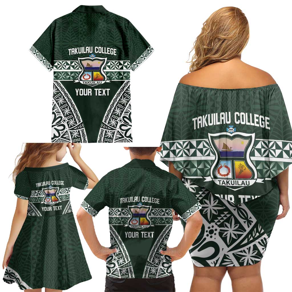 Personalised Tonga Takuilau College Family Matching Off Shoulder Short Dress and Hawaiian Shirt 50th Anniversary Ngatu Kupesi LT14 - Polynesian Pride