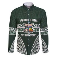 Personalised Tonga Takuilau College Family Matching Puletasi and Hawaiian Shirt 50th Anniversary Ngatu Kupesi LT14 Dad's Shirt - Long Sleeve Green - Polynesian Pride