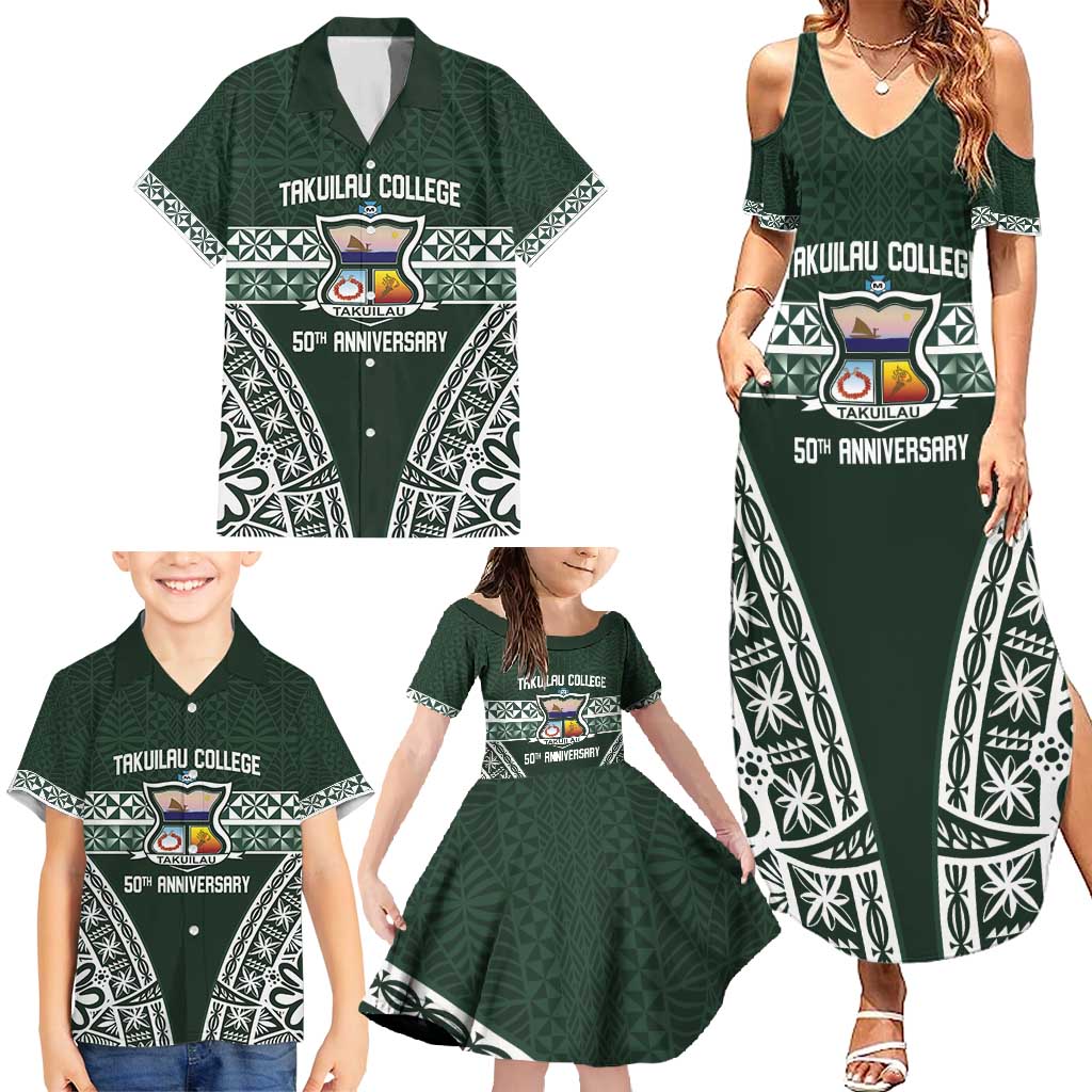 Personalised Tonga Takuilau College Family Matching Summer Maxi Dress and Hawaiian Shirt 50th Anniversary Ngatu Kupesi LT14 - Polynesian Pride