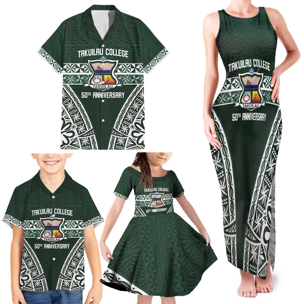 Personalised Tonga Takuilau College Family Matching Tank Maxi Dress and Hawaiian Shirt 50th Anniversary Ngatu Kupesi LT14 - Polynesian Pride