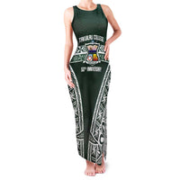 Personalised Tonga Takuilau College Family Matching Tank Maxi Dress and Hawaiian Shirt 50th Anniversary Ngatu Kupesi LT14 Mom's Dress Green - Polynesian Pride