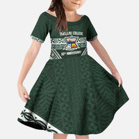 Personalised Tonga Takuilau College Kid Short Sleeve Dress 50th Anniversary Ngatu Kupesi LT14 KID Green - Polynesian Pride