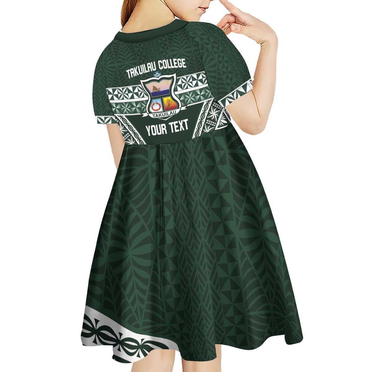 Personalised Tonga Takuilau College Kid Short Sleeve Dress 50th Anniversary Ngatu Kupesi LT14 - Polynesian Pride
