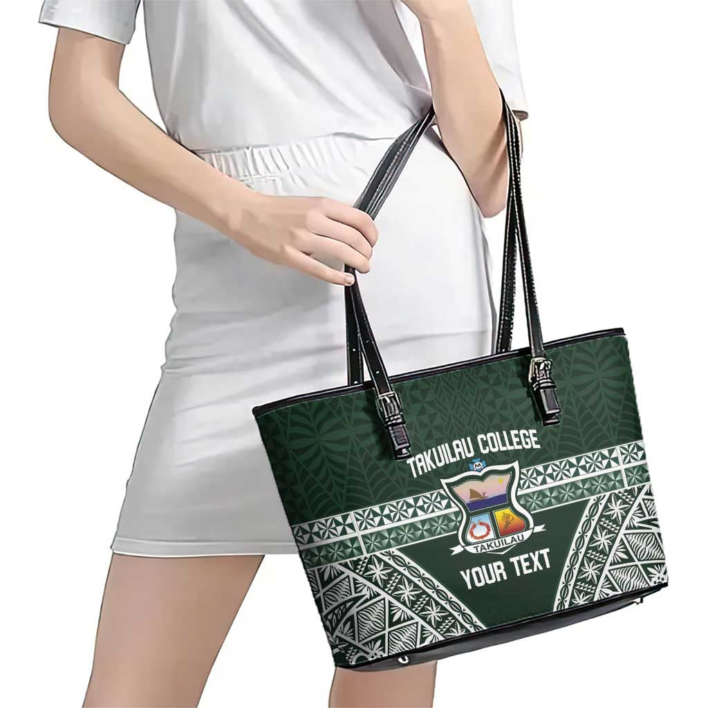 Personalised Tonga Takuilau College Leather Tote Bag 50th Anniversary Ngatu Kupesi - Polynesian Pride