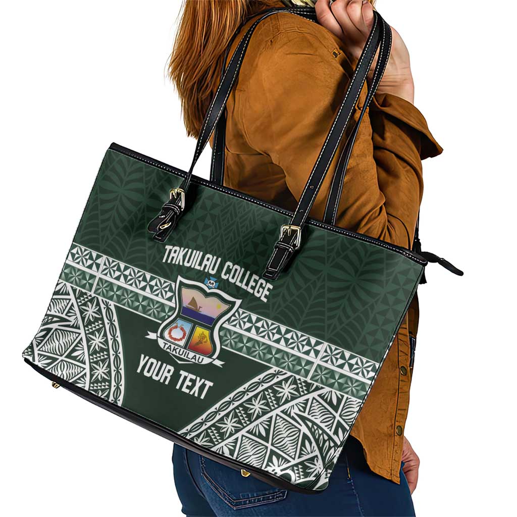 Personalised Tonga Takuilau College Leather Tote Bag 50th Anniversary Ngatu Kupesi - Polynesian Pride
