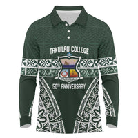 Personalised Tonga Takuilau College Long Sleeve Polo Shirt 50th Anniversary Ngatu Kupesi LT14 Green - Polynesian Pride