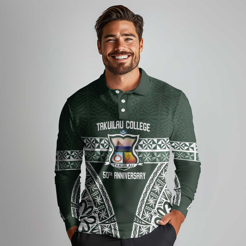 Personalised Tonga Takuilau College Long Sleeve Polo Shirt 50th Anniversary Ngatu Kupesi LT14 - Polynesian Pride