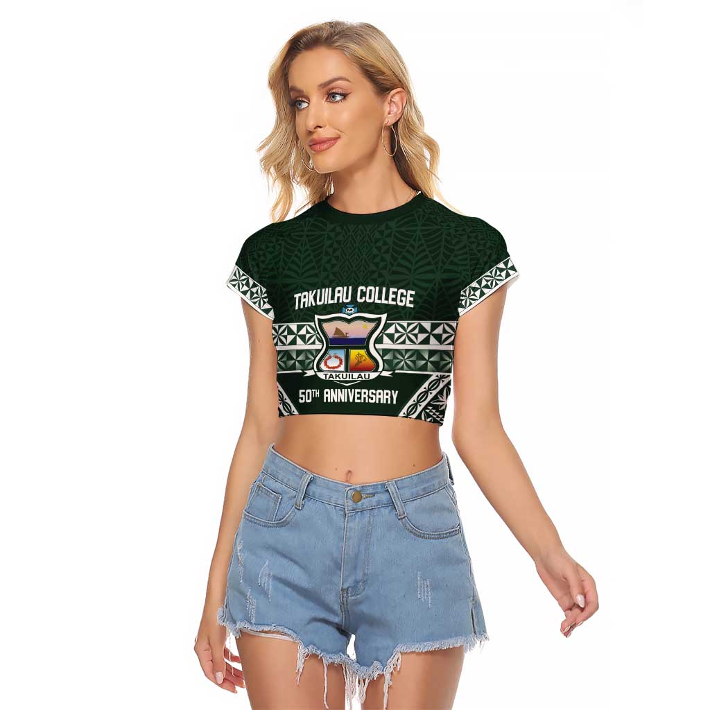 Personalised Tonga Takuilau College Raglan Cropped T Shirt 50th Anniversary Ngatu Kupesi - Polynesian Pride