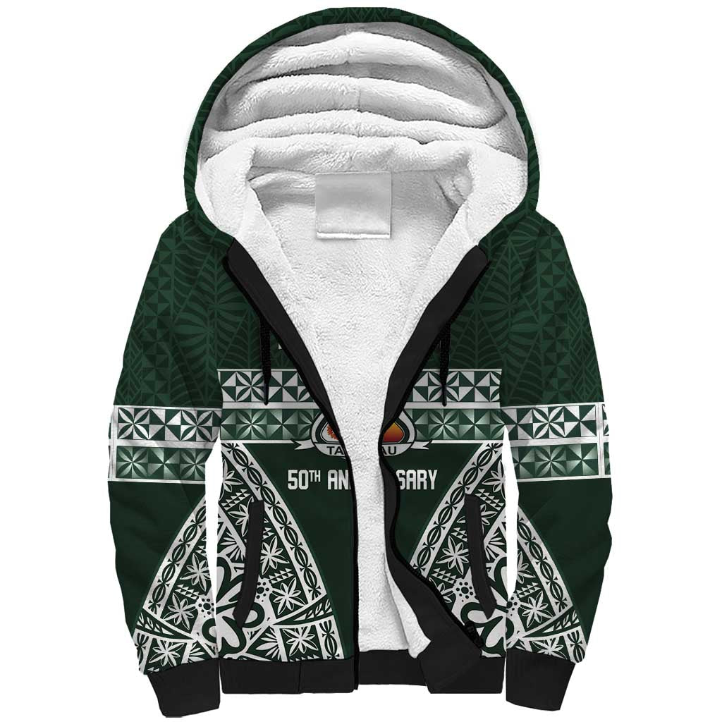 Personalised Tonga Takuilau College Sherpa Hoodie 50th Anniversary Ngatu Kupesi LT14 Unisex Green - Polynesian Pride
